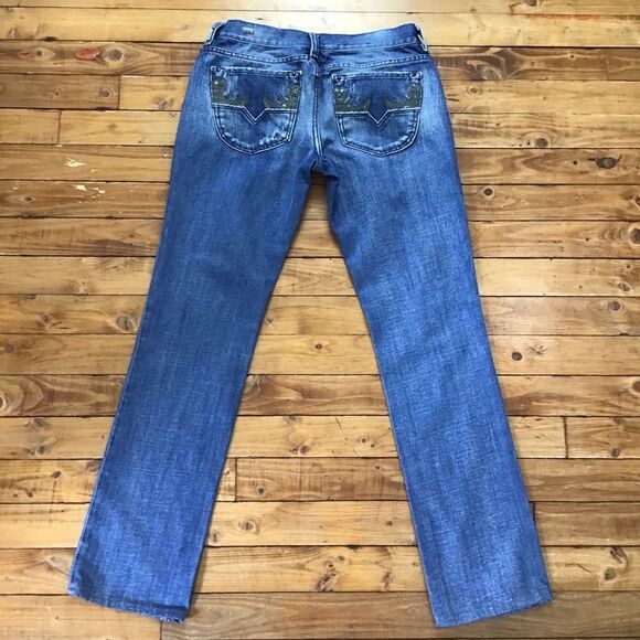 DIESEL Liv sequin distressed jeans low rise straight leg 28 ripped denim blue - Picture 2 of 15